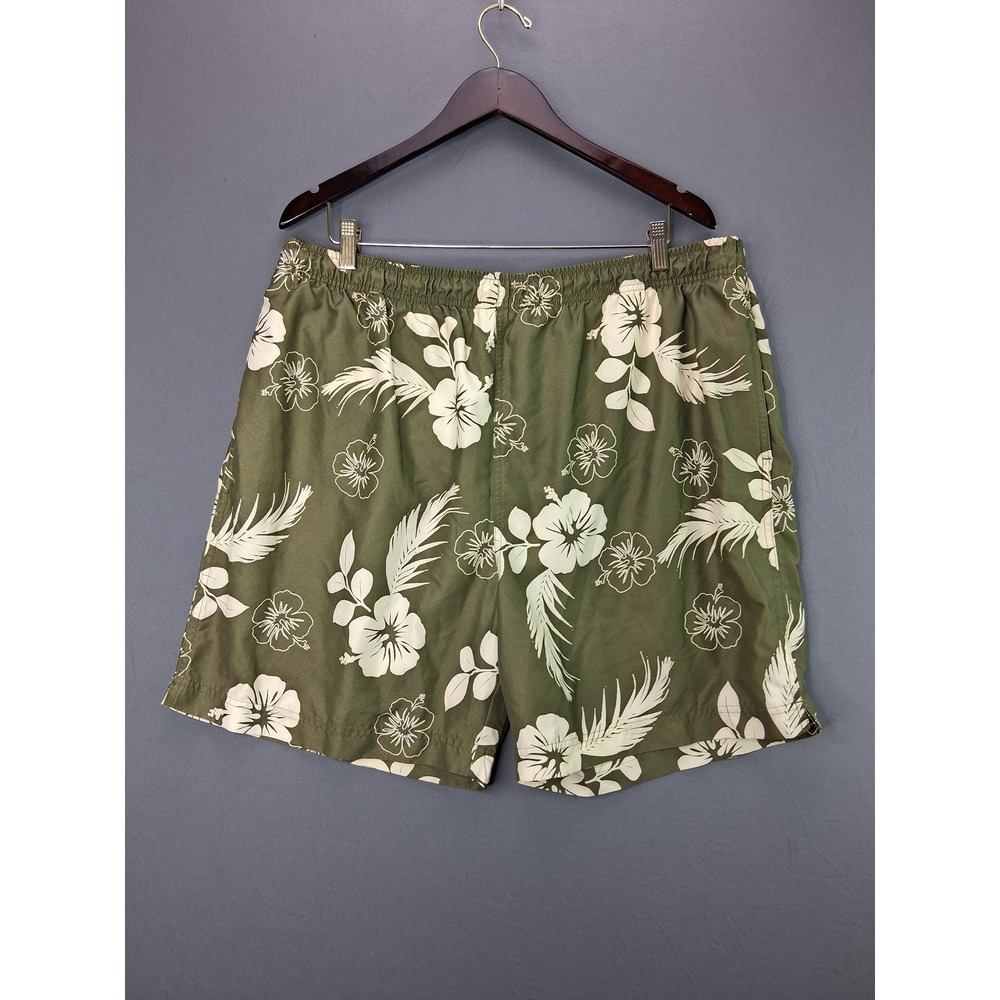 Covington Swim Trunks Hawaiian Floral Board Shorts Large Green Mesh Lined 1425